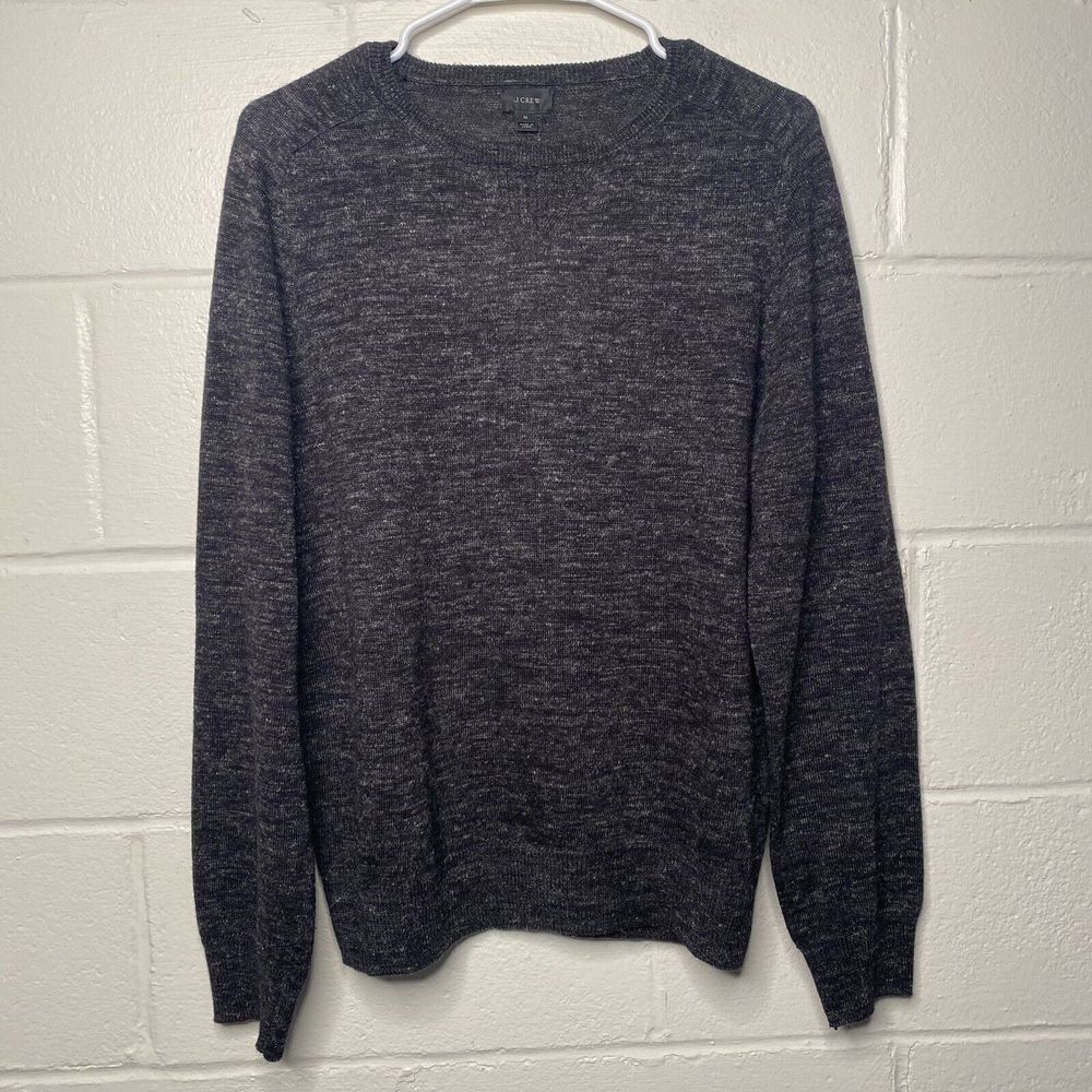 J Crew Mens Size Medium Crewneck Sweater Gray Linen Wool Alpaca Acrylic Pullover